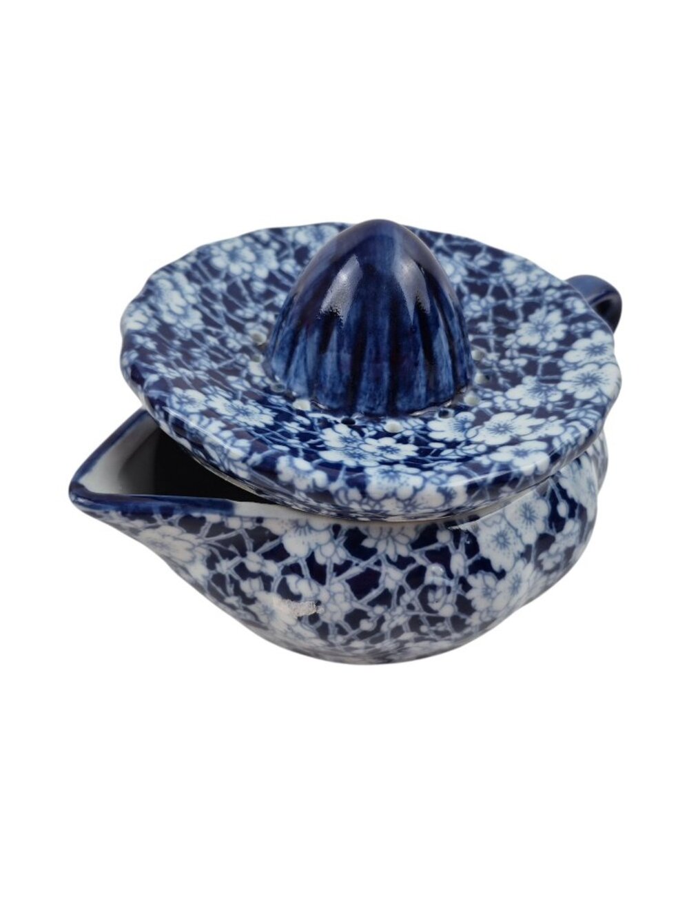 Victoria Ironstone Citrus Juicer Reamer Flow Blue White Floral Transferware
